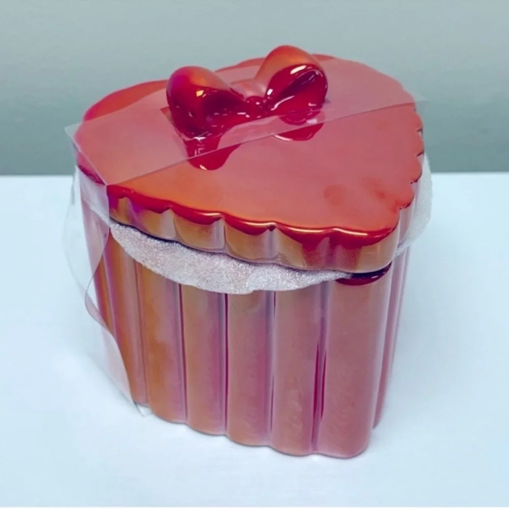 NEW Target Bullseye Playground Heart Shaped Ceramic Canister- Red Iridescent